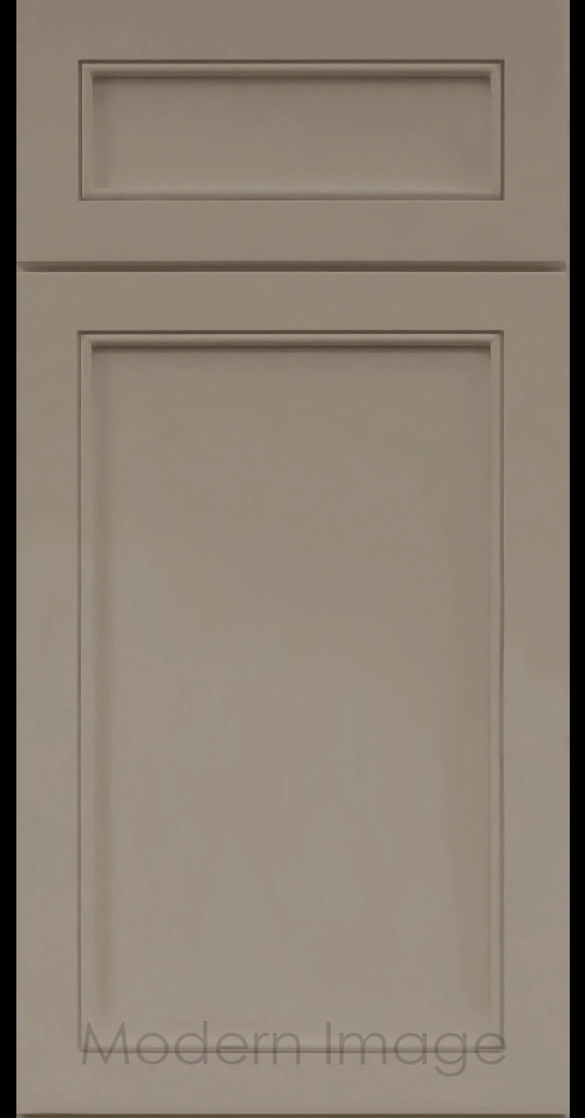 Alpine Slim Cabinet Door a narrow Stile & Rail Surrounding a flat center panel in a French Gray Custom Paint